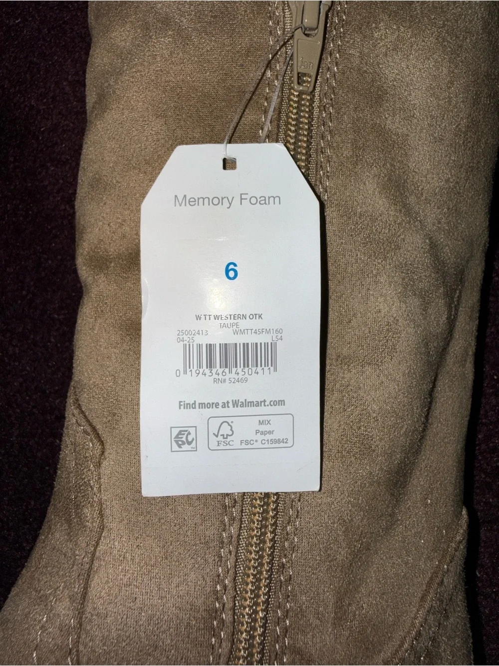 Time and Tru Womens Western OTK Boots Size 6 Taupe Faux Suede Cowboy NWT
